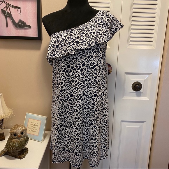 Bebop Lace One-Shoulder Ruffle Mini Dress - Picture 1 of 8